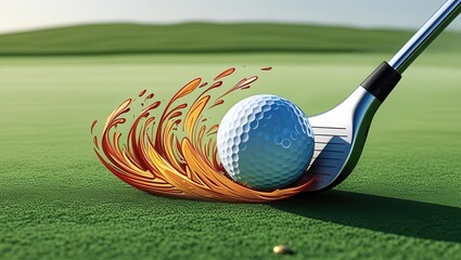 Golf swing action golf course sports image green environment close-up view dynamic motion