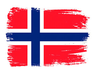 Norway Flag in Artistic Grunge Brush Stroke Style with Textured Edges, isolated on transparent background.