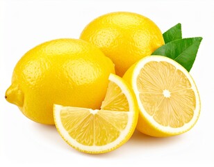 Lemon fruit with slices isolated on white background.