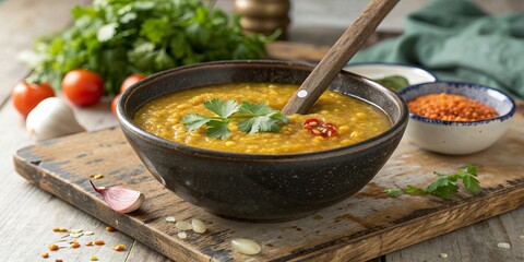 Warm Spiced Lentil Soup with Fresh Bread For A Nutritious And Satisfying Homemade Family Meal Warm Spiced Lentil Soup with Fresh Bread For A Nutritious And Satisfying Homemade Family Meal