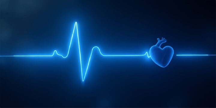 Medical heart rate monitor screen showing a vibrant blue and green electrocardiogram wave with a steady pulse graph