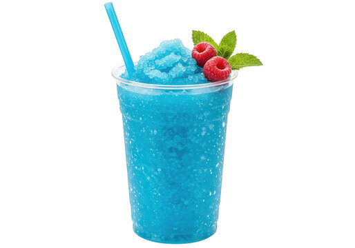 Blue slush drink with raspberries and mint isolated on transparent background