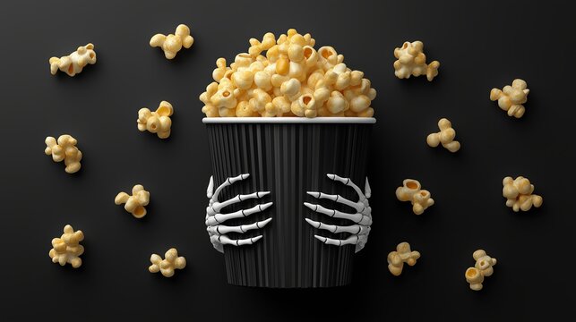 Spooky popcorn in a skeleton-themed cup for Halloween celebrations