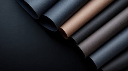 Textured Rolls of Colored Papers on Dark Surface for Creative Projects
