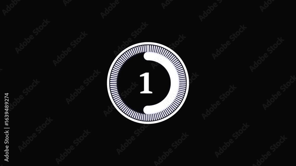Wall mural circle countdown timer one minute animation from 3 to 0 second animation on black background with al