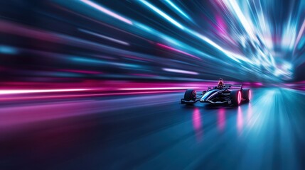 High-Speed Race Car in Motion with Dynamic Light Trails