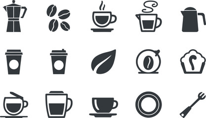 Vector Coffee Shop Icons: Minimalist Black and White Style