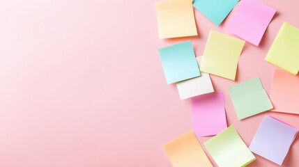 Colorful Sticky Notes on a Soft Pink Background for Creative Projects