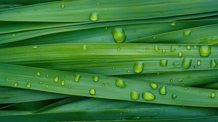 Fresh Green Leaves with Water Drops on Natural Background
