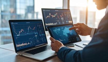 Businessman Analyzing Financial Charts On Digital Devices