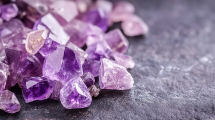 Amethyst Crystals on Dark Surface with Sparkling Texture Background