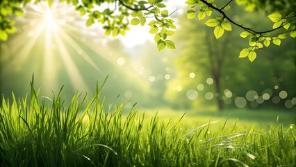 Obraz premium Fresh Green Grass and Sunlight in a Peaceful Spring Meadow