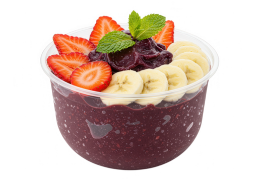 Delicious acai bowl with fruit toppings isolated on transparent background