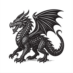 Majestic dragon with wings and scales in a vintage style illustration