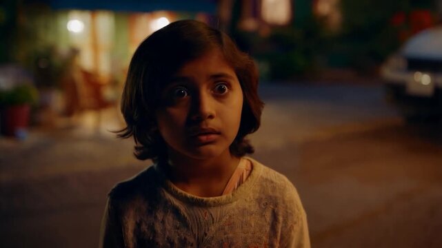 Scared Little Girl at Night
