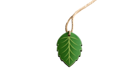 Eco leaf-shaped tag on kraft paper bag with rustic twine