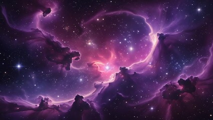 Naklejka premium Vast Cosmic Nebula Illuminated by Distant Starry Heavens