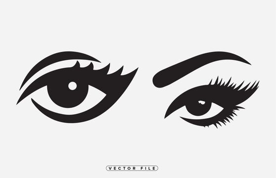 Vector illustration of four stylized female eyes with dramatic eyelashes and eyebrows