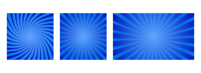 Set of comic blue sunburst background