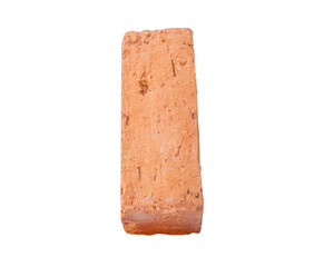 Top view of one cracked old red or orange brick isolated with clipping path in png file format