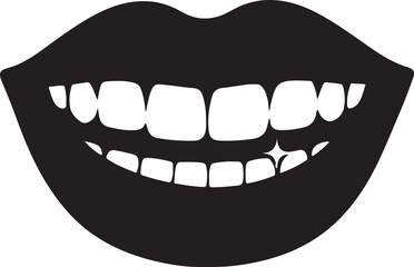 Lipstick lips with shiny teeth silhouette vector icon for beauty, glamour, smile, and cosmetic design.
