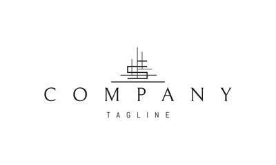 A vector logo featuring an abstract image an architectural blueprint with precise lines and shapes, symbolizing planning, design, and structure.