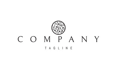 A vector logo featuring an abstract image blooming flowers with leaves arranged in a circle, symbolizing growth, harmony, and nature.