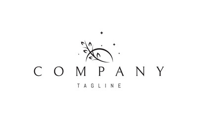 A vector logo featuring an abstract image a branch with leaves against the moon and stars, evoking calm and natures harmony.