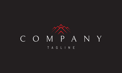 A red vector logo featuring an abstract image peaks of majestic mountains symbolizing strength, adventure, and natural beauty.