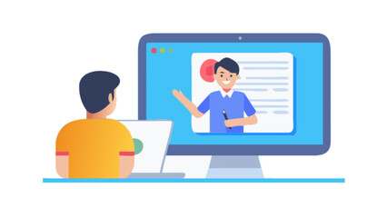 Online education and learning concept with student watching webinar or video course on computer screen