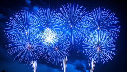 Blue Fireworks Night Sky Display.