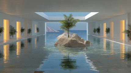 Obraz na płótnie Canvas Abstract Gold Island Floating in Clean Modern Spa Interior