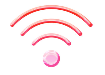 Glossy 3D wifi icon with a vibrant glassmorphism effect - Y2K inspired jelly signal symbol in pink and orange