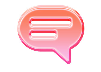 Glossy 3D comment icon with a vibrant glassmorphism effect - Y2K inspired jelly chat bubble in pink and orange
