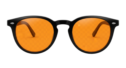 Stylish black sunglasses with orange lenses on transparent background png	
