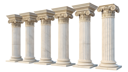 Greek columns isolated on transparent or white background, png	
