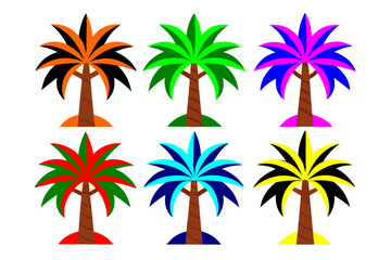 set of colorful palm trees