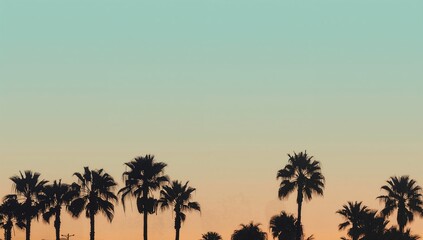 Obraz premium Generative AI, Minimalist Sunset Palm Silhouettes