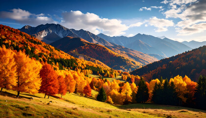 Autumnal mountain valley landscape.