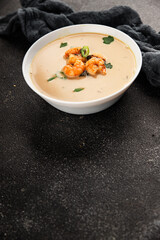 Tom kha soup shrimp, coconut milk, miso paste tasty seafood snack fresh delicious gourmet food...