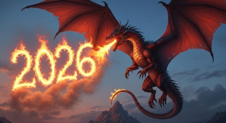 Majestic Fire Breathing Dragon Ignites the Year 2026 with Fiery Breath