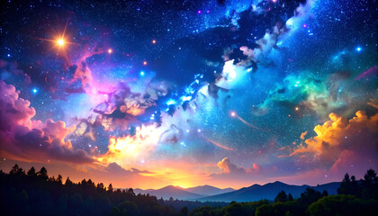 Obraz premium Colorful Cosmic Sunset Landscape.
