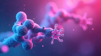 Abstract molecule model. Scientific research in molecular chemistry. 3D illustration on a pearl blue background