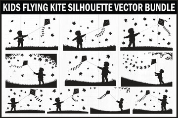 Child Flying Kite Silhouette Clipart
