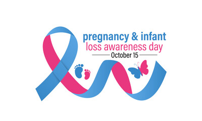 Pregnancy and Infant Loss Awareness Day, on October 15, honors babies lost to miscarriage, stillbirth, and early infant death. Realistic ribbons with pink and blue ribbons of a mother and her baby.