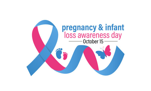Pregnancy and Infant Loss Awareness Day, on October 15, honors babies lost to miscarriage, stillbirth, and early infant death. Realistic ribbons with pink and blue ribbons of a mother and her baby.