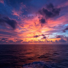 Fototapeta premium bold and colorful sunset over open sea 