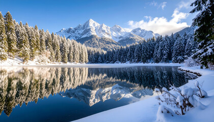 Snowy Alps Lake Reflection.