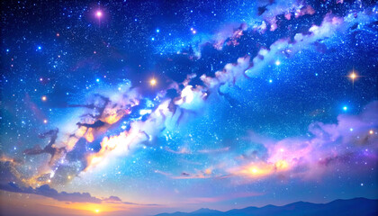 Starry Night Sky Landscape.