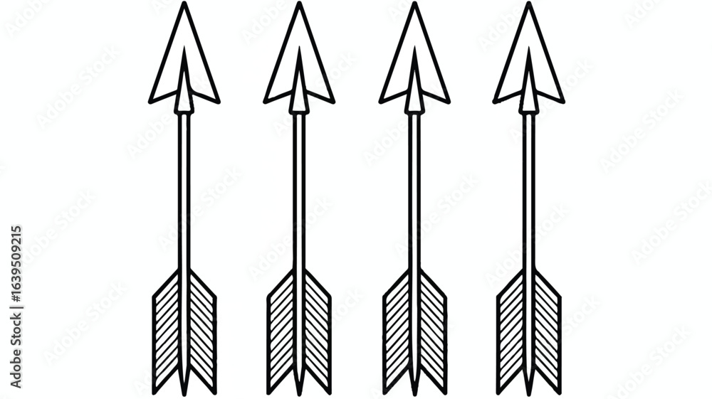 Poster A black and white line drawing of four identical arrows arranged vertically .